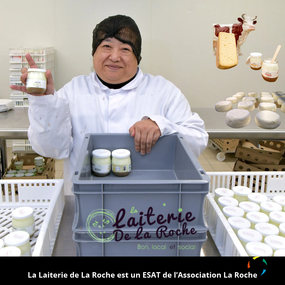 Salariée de la Laiterie de La Roche présentant un produit