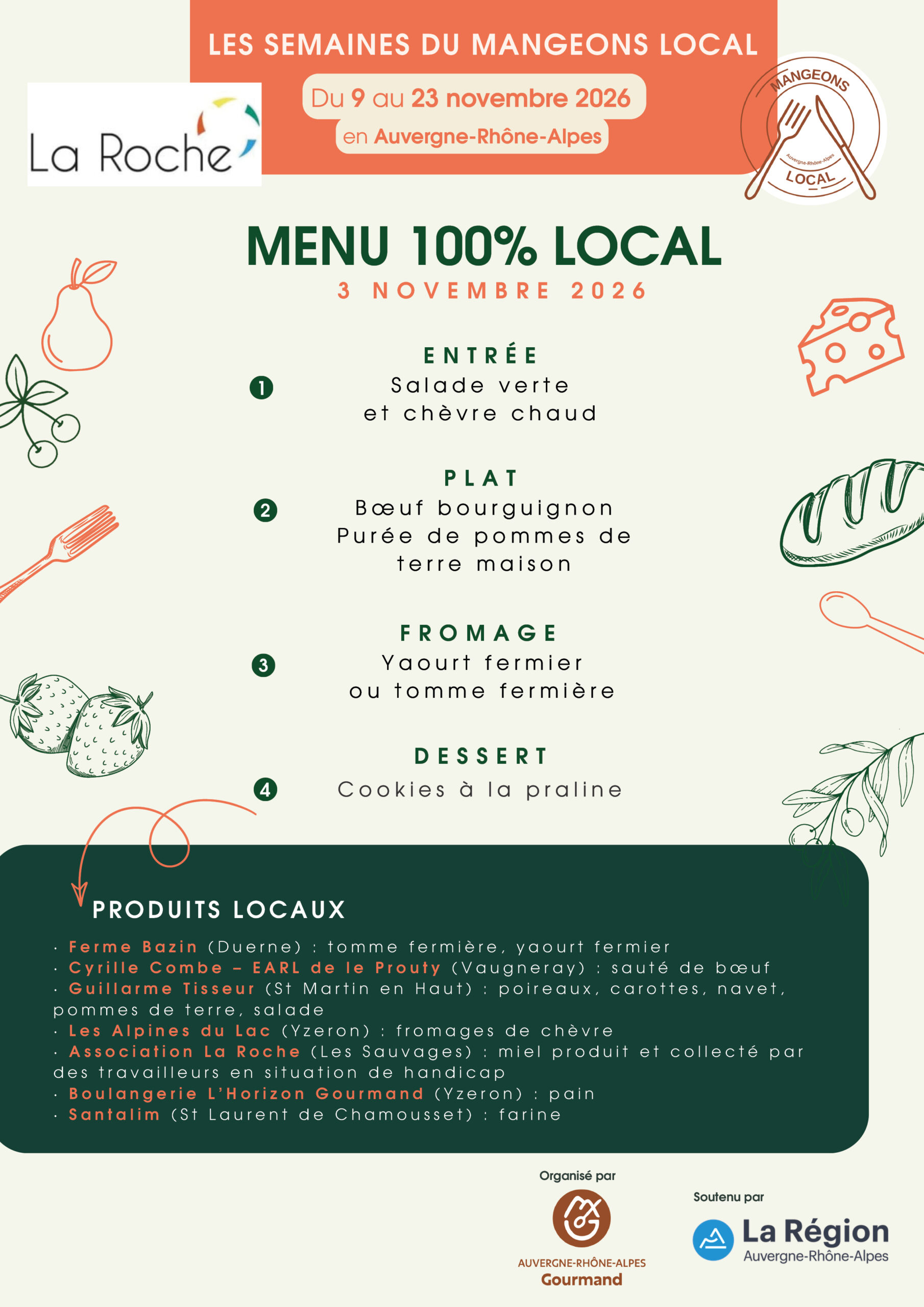 Notre menu & Nos partenaires locaux